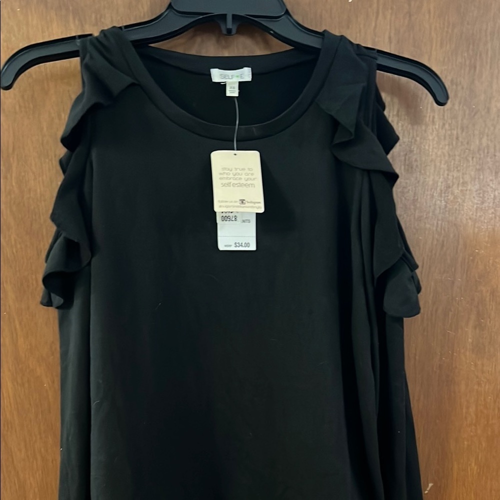Self love Black Ruffled Cold Shoulder Top